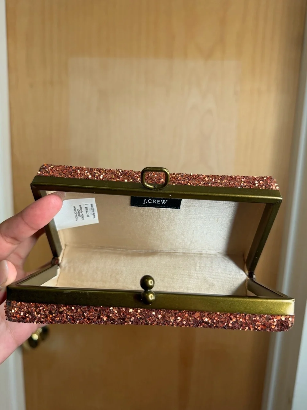 J.Crew Rose Gold Glitter Evening Clutch - Wedding Guest Glam